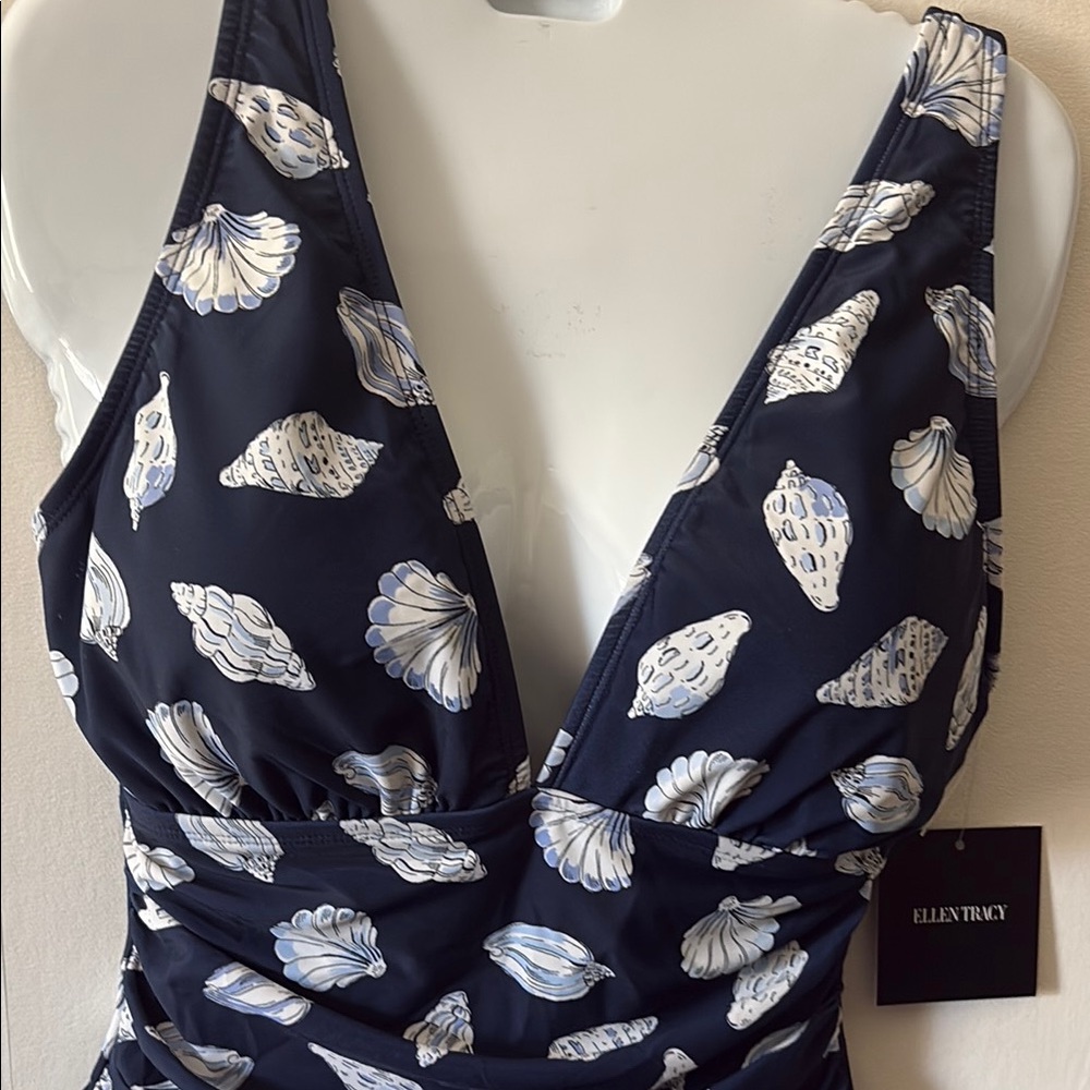 Ellen Tracy Dark Blue Shell Pattern Swimsuit - image 3
